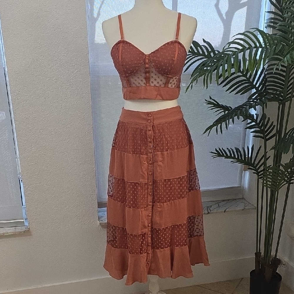 Terracotta A-Line Skirt With Cropped Top